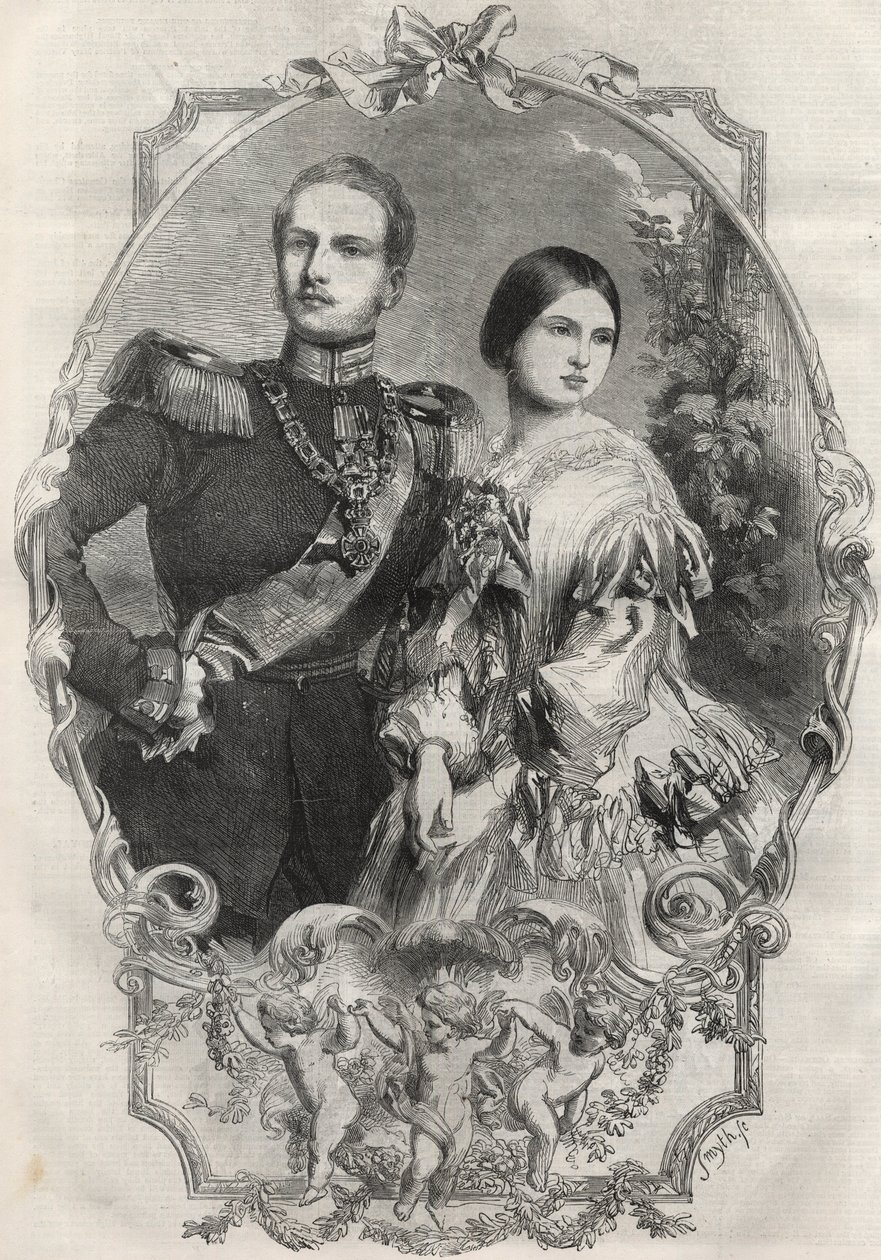 Porträt Ihrer Königlichen Hoheiten Prinzessin Victoria (1840-1901) (Königin Victoria) und Kronprinz Friedrich Wilhelm von Preußen (1831-1888). Gravur von 1858. von Unknown artist