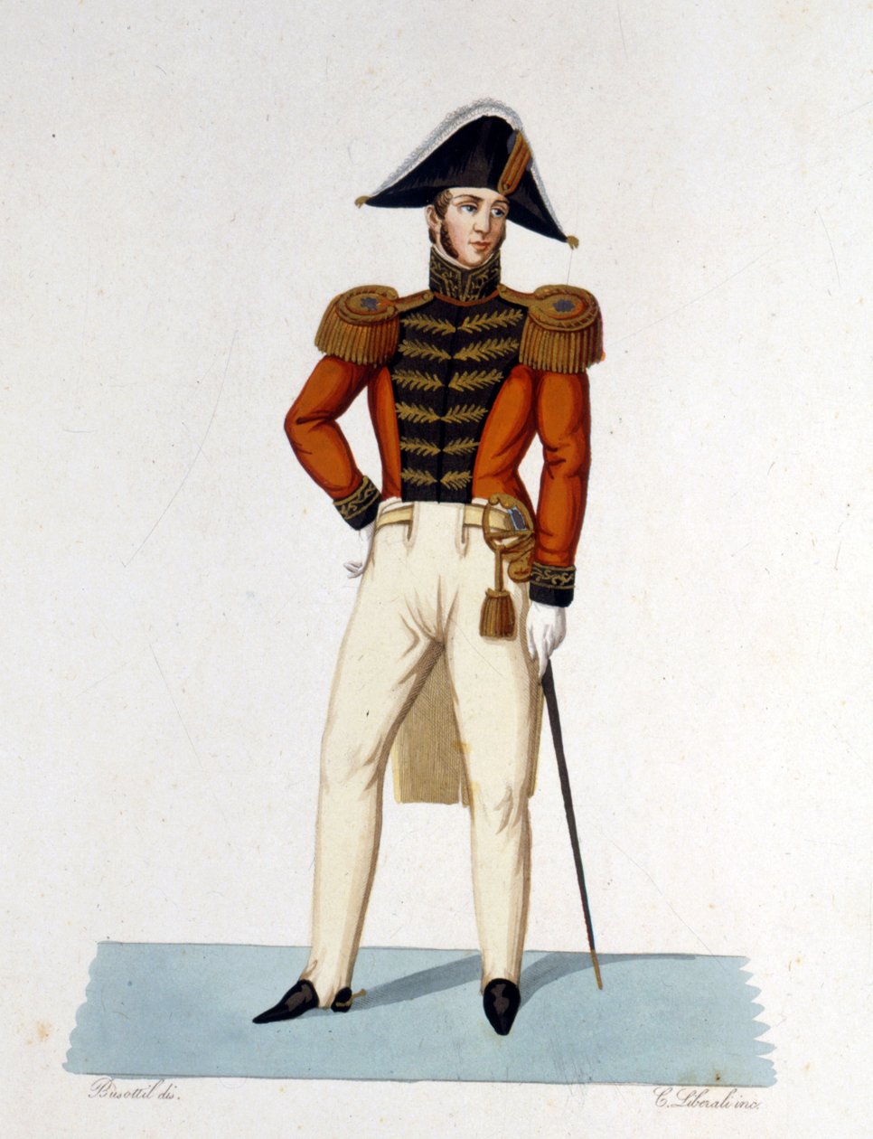 Porträt eines Ehrenritters von Cape und Schwert der Päpstlichen Armee. Gravur aus dem 19. Jahrhundert. von Unknown artist
