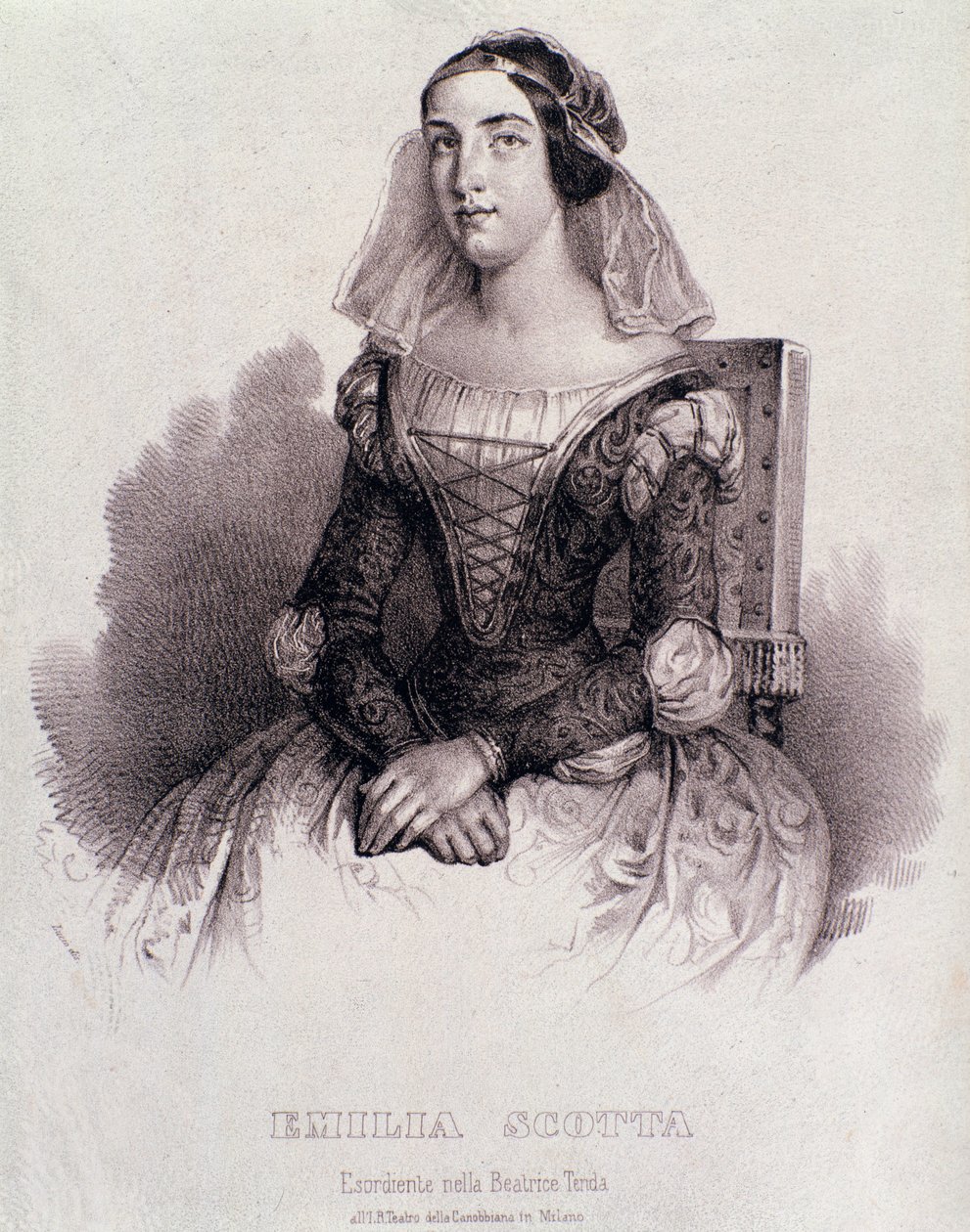 Porträt der Sängerin Emilia Scotta in der Oper Beatrice de Tende von Unknown artist