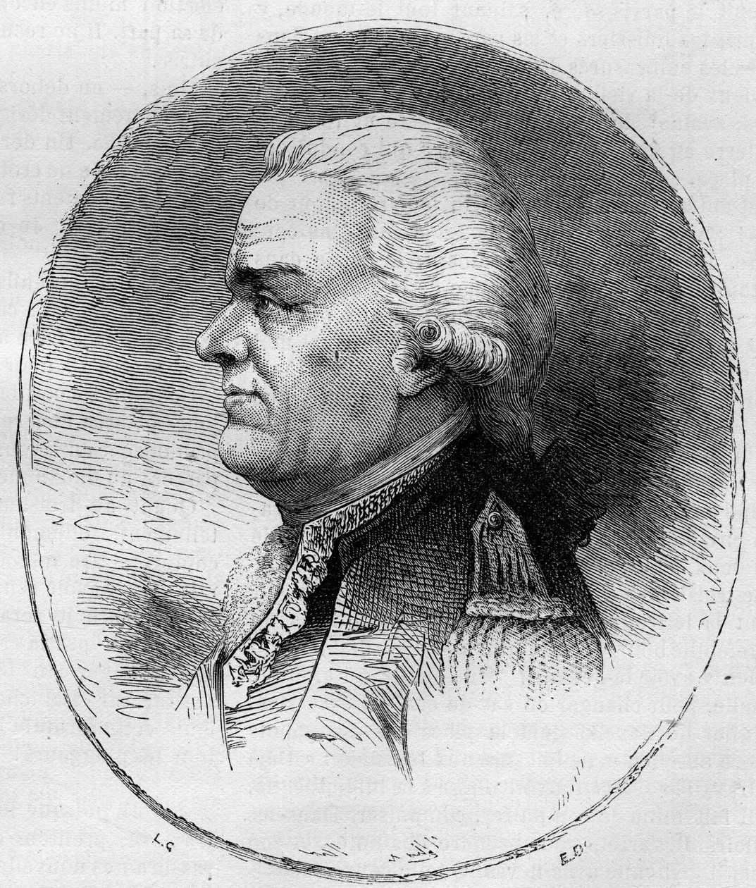 Porträt des Grafen von Grasse (François Joseph Paul, Marquis de Grasse Tilly) (1722-1788), französischer Admiral, der am Amerikanischen Unabhängigkeitskrieg (1775-1783) teilnahm. Gravur von 1881 von Unknown artist