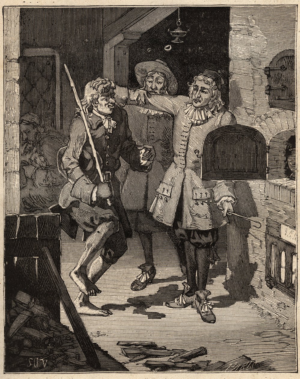 Töpferei: Pfeifenerde (feine Fayence). Der Engländer John Astbury (1688-1743) kam zu den Brüdern John Philip und David Elers, um ihnen das Geheimnis der neuen weißen Fayence zu stehlen. Gravur von 1885 in „Les arts et métiers illustrés“ von Adolphe Bitard. von Unknown artist