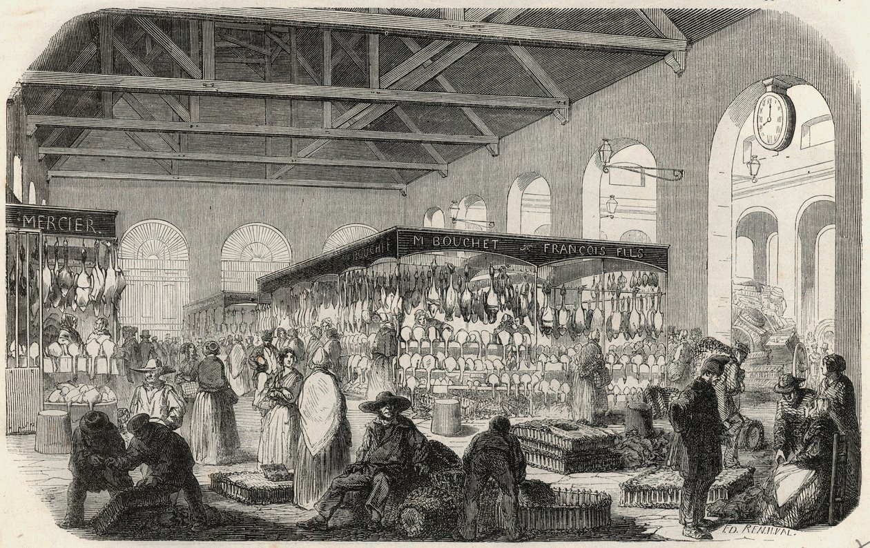 Quai des Augustins: Marche de la Vallée - Gravur in „Tableau-de-Paris“ von Edmond Texier von Unknown artist