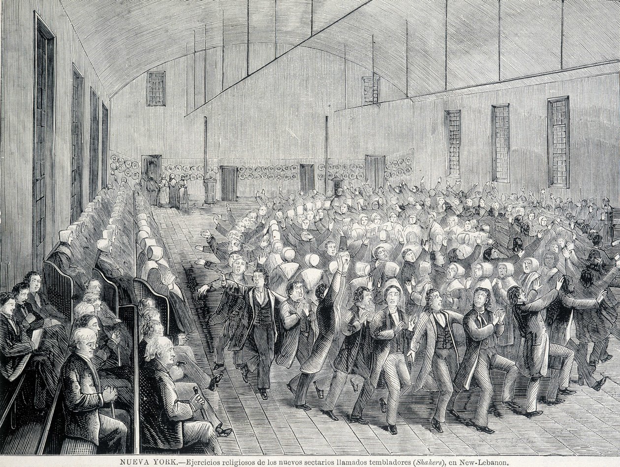 Religiöse Prozession der Shaker in New York. Illustration aus dem 19. Jahrhundert. von Unknown artist