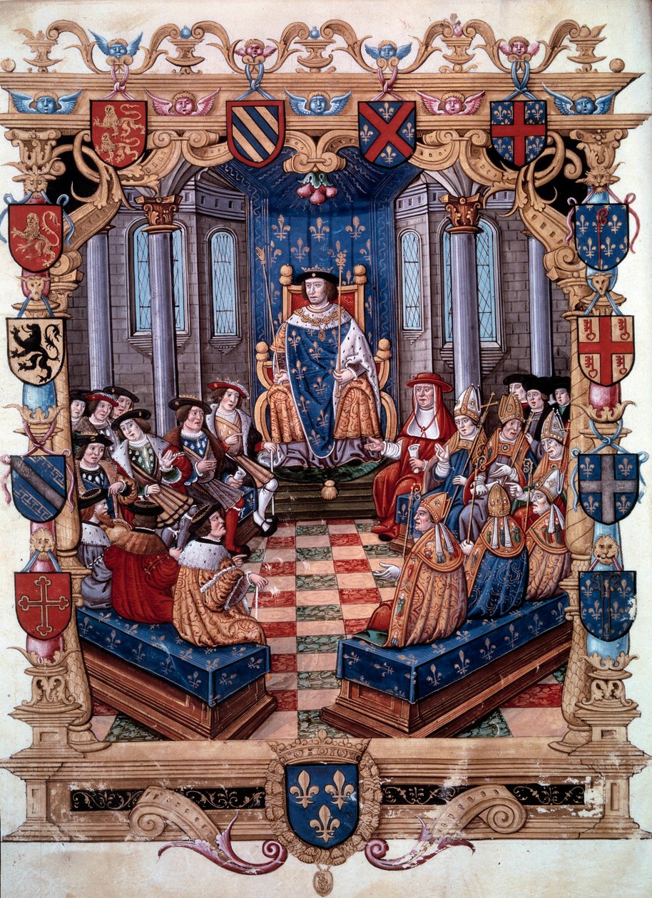 Darstellung von König Franz I. (1494-1547) umgeben von seinen zwölf Peers. Aus einer Miniatur. 16. Jahrhundert von Unknown artist