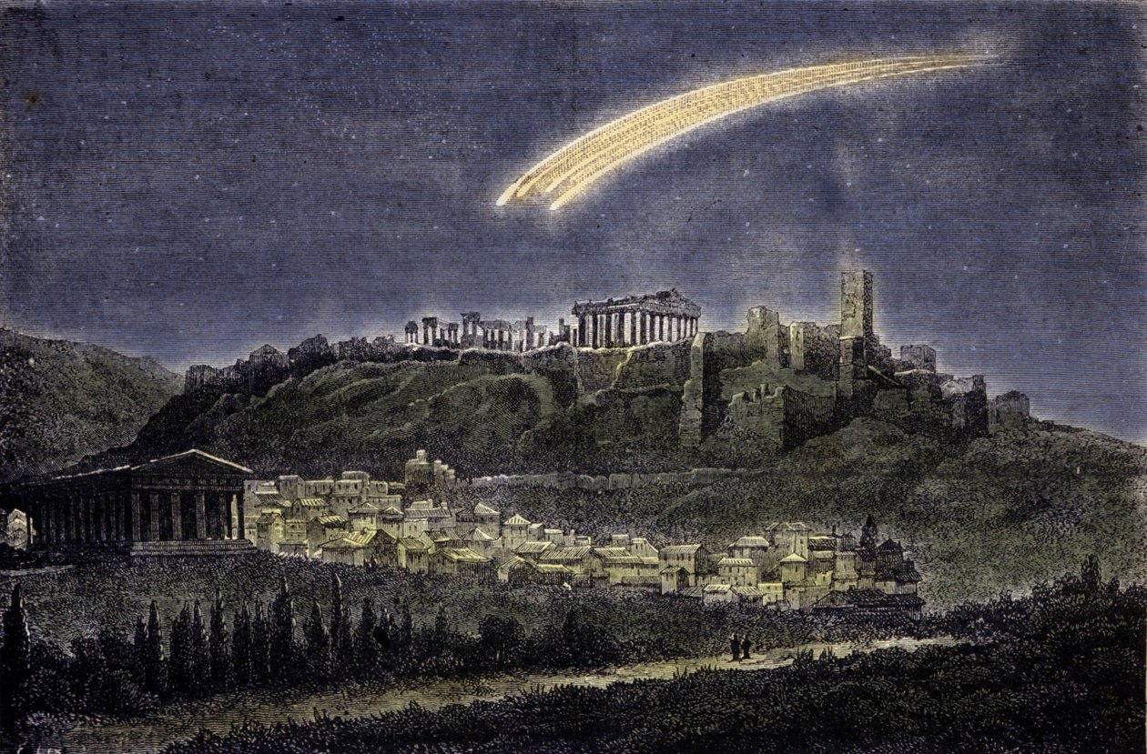 Darstellung eines Kometen über der Stadt Athen im Jahr 1878 von Unknown artist