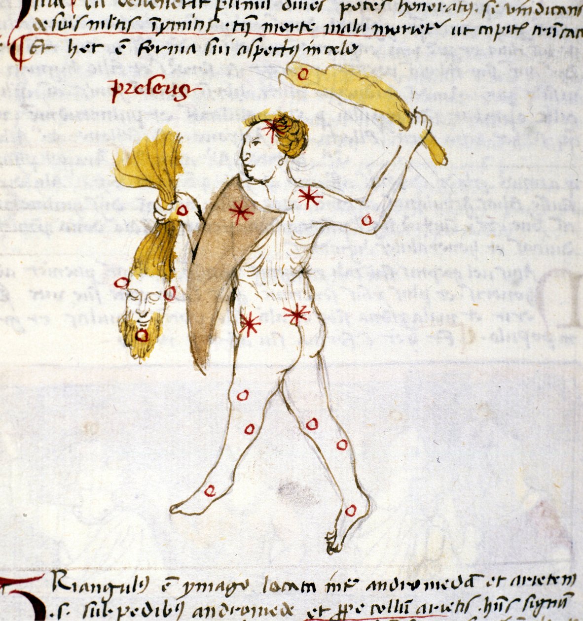 Darstellung des Sternbildes Bouvier (Bootes). Der Jäger Bootes hält die Haare der Berenike in der Hand. Miniatur aus „Astronomica“ von Biasino da Parma (Blaise de Parma) (1425-1457) von Unknown artist