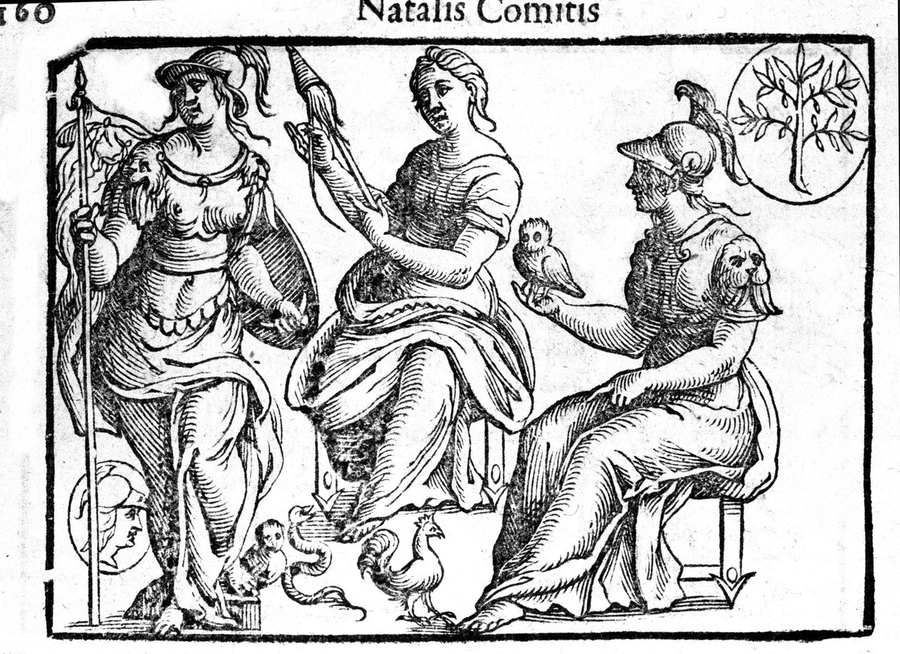Darstellung der Göttin Athena. Gravur aus „Mythologiae sive explicationes fabularum“ von Natalis Comitis. 1637. von Unknown artist