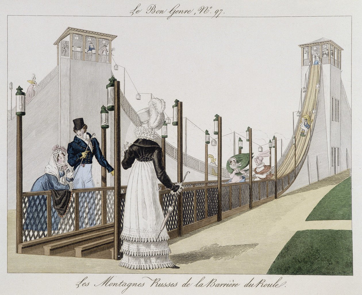 Achterbahn an der Barriere du Roule, Anfang des 19. Jahrhunderts "Le Bon Genre", Nr. 97 von Unknown artist