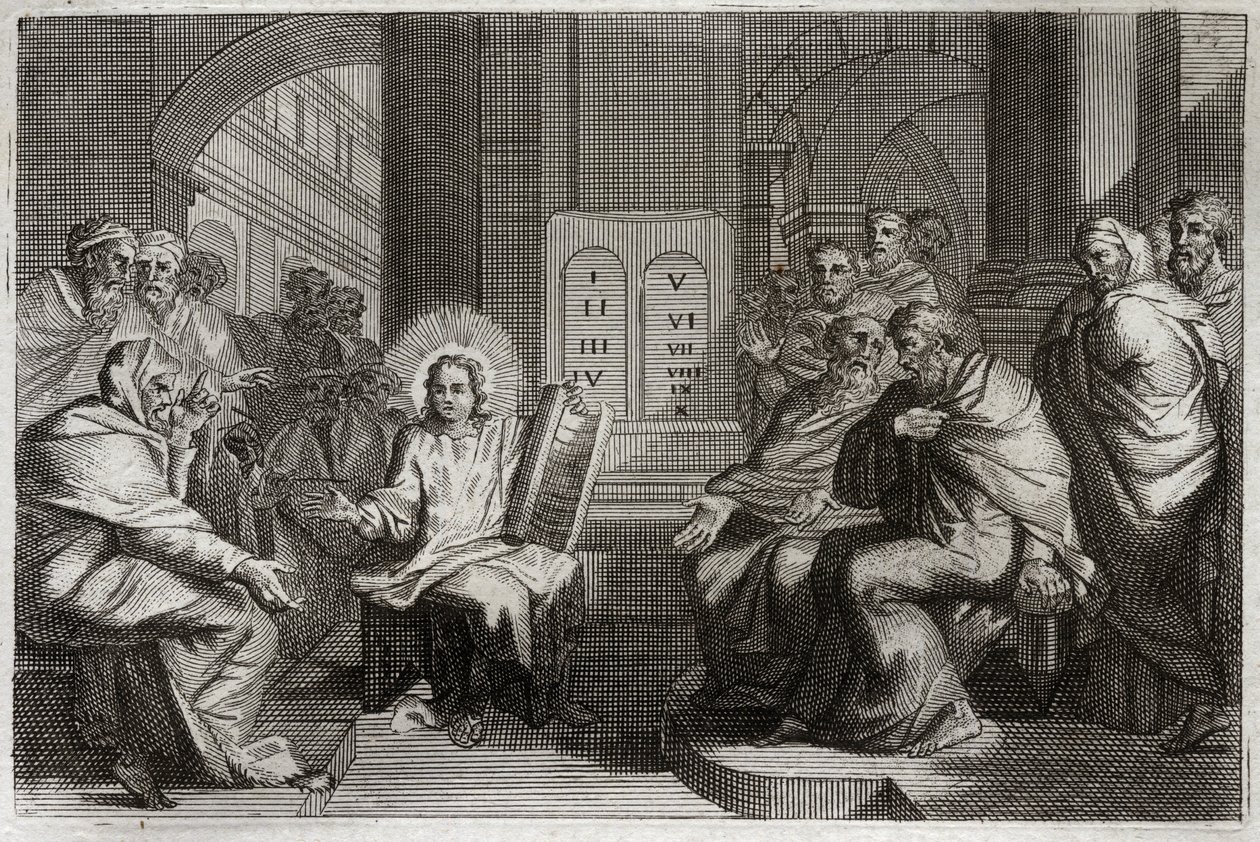 Royaumont-Bibel, Neues Testament: Jesus im Tempel unter den Gelehrten. von Unknown artist