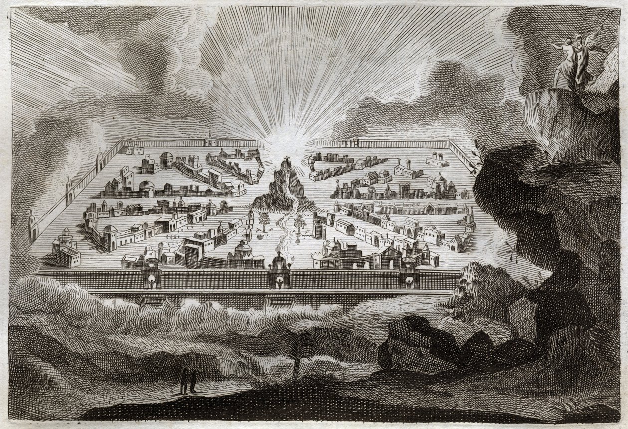 Royaumont-Bibel, Neues Testament: Neues Jerusalem. Der Engel zeigt dem heiligen Johannes das Neue Jerusalem. Illustration von 1811. von Unknown artist