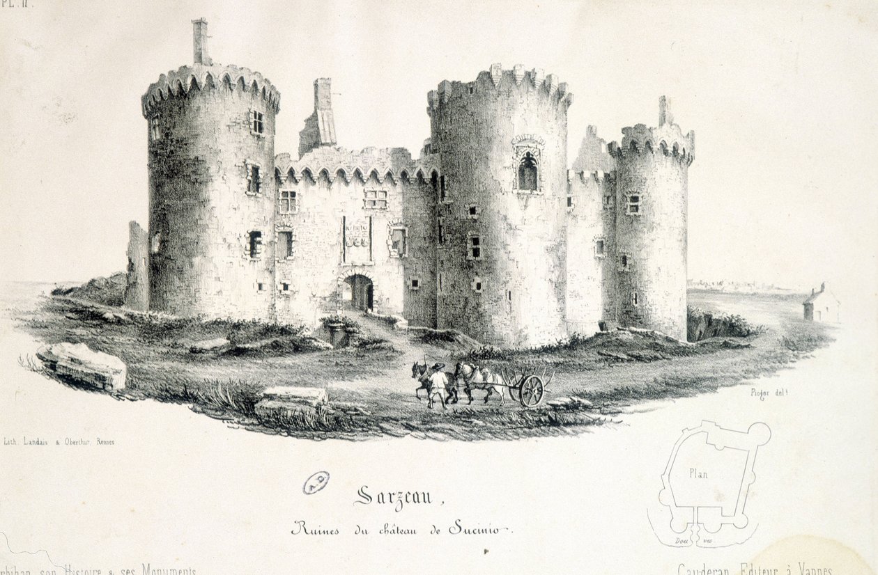 Ruinen des Schlosses von Sucinio in Sarzeau (Morbihan) - Gravur von Unknown artist