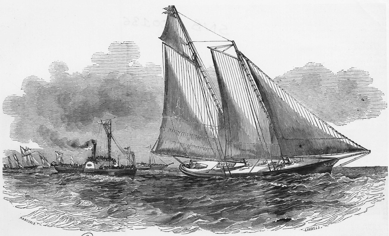 Segeln: Amerika bei den Cowes-Regatten an der Spitze des Rennens - Gravur, Bibl. des arts deco von Unknown artist