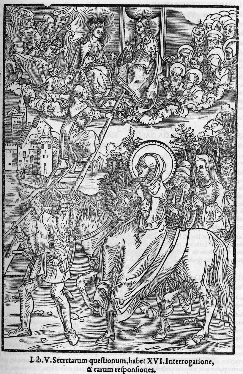 Heilige Brigitte von Schweden (1303-1373). Witwe, Gründerin des Ordens des Heiligen Erlösers. Gravur in „Memoriale effigiatum librorum prophetiarum seu visionum“ 1556. von Unknown artist