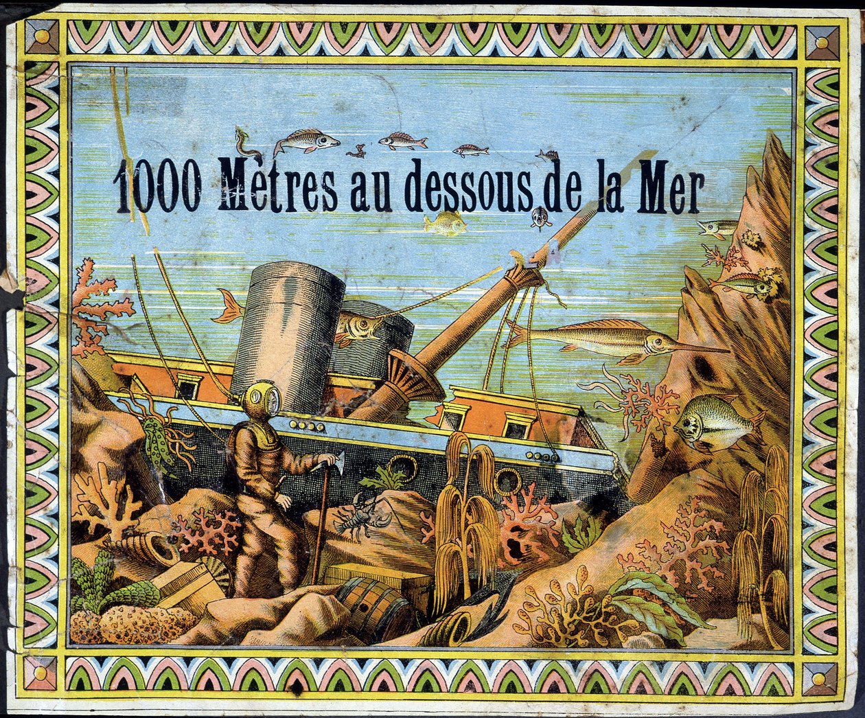Taucher und gestrandetes Boot - in 1000 Meter unter dem Meer von Jules Verne von Unknown artist