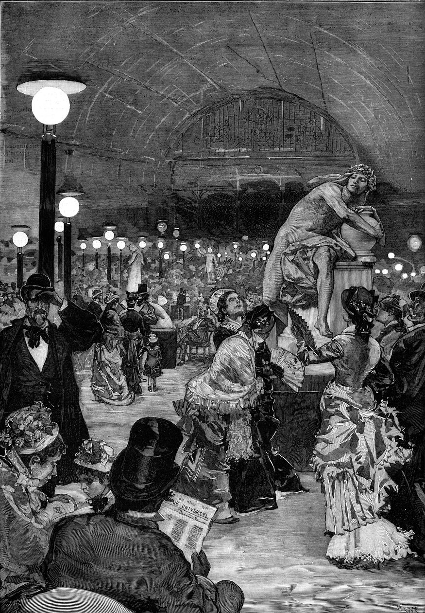 Skulpturensaal im Salon von 1879 im Palais des Champs-Elysées in Paris. Gravur in 