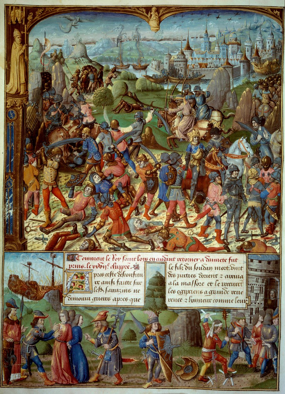 Siebter Kreuzzug (1248-1254): Ludwig IX. und seine Brüder werden gefangen genommen (oben) von Unknown artist