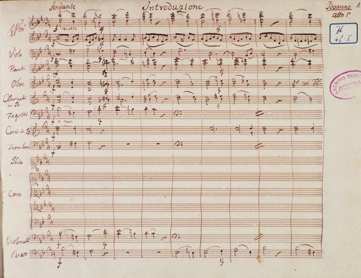 Notenseite für Idomeneo, König von Kreta, Oper von Mozart, Lichtenthal-Version (1843) von Unknown artist