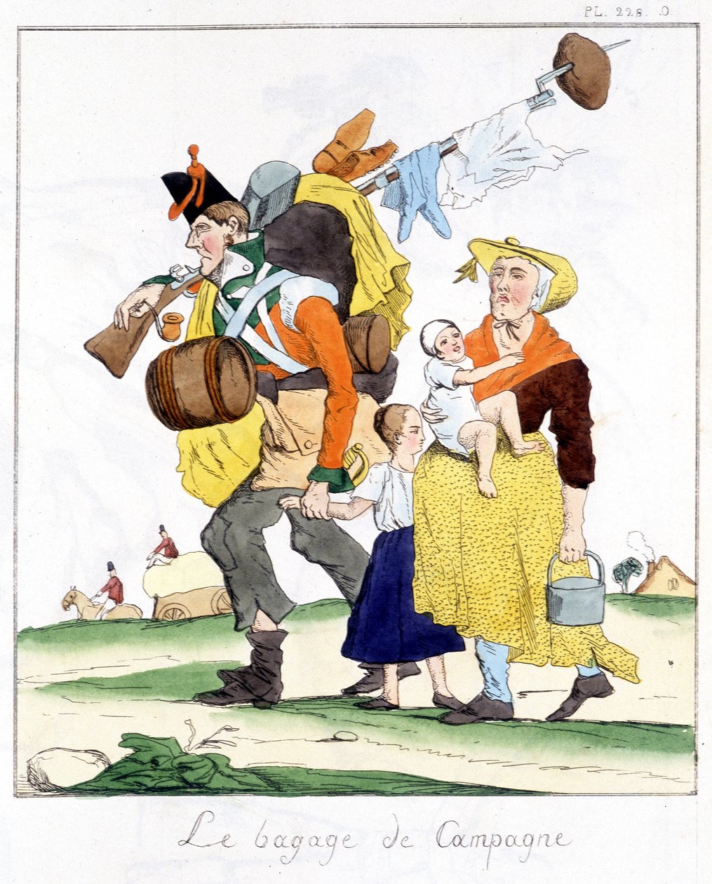 Englischer Soldat der Napoleonischen Feldzüge mit seiner Frau und seinen Kindern - in „Musée de la caricature“ von E. Jaime, ed. Delloye, Paris von Unknown artist