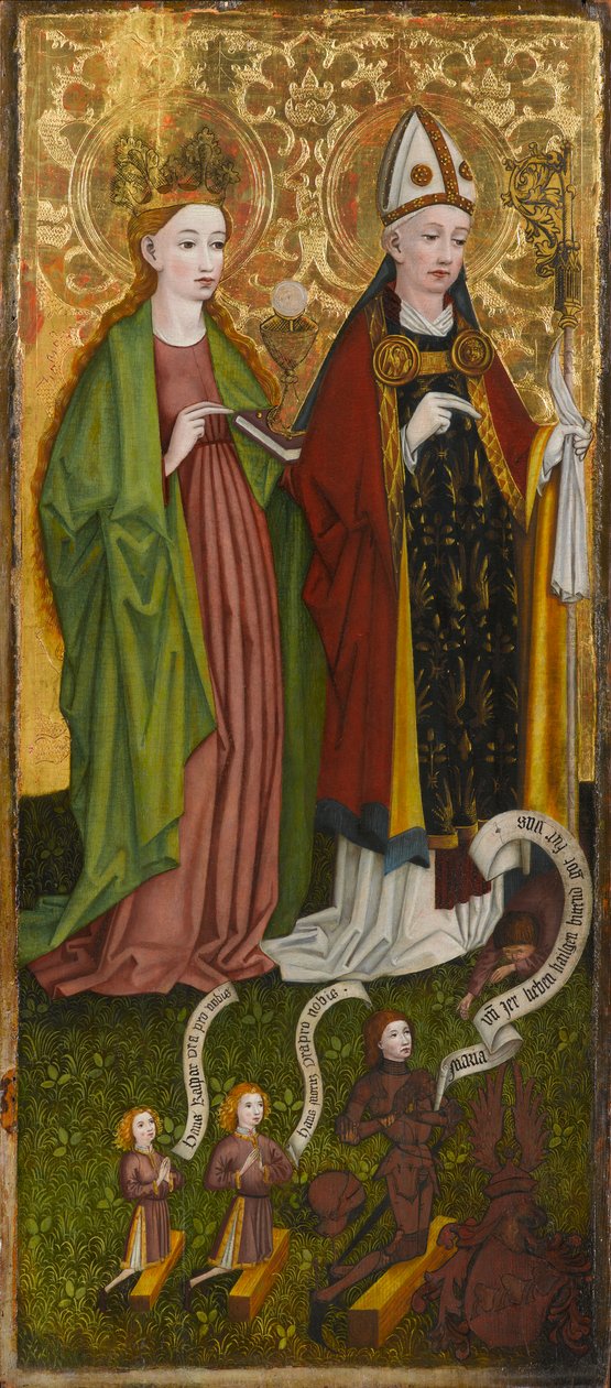 St. Barbara und St. Valentin mit Caspar von Laubenberg und seinen Söhnen, ca. 1450 von Unknown artist