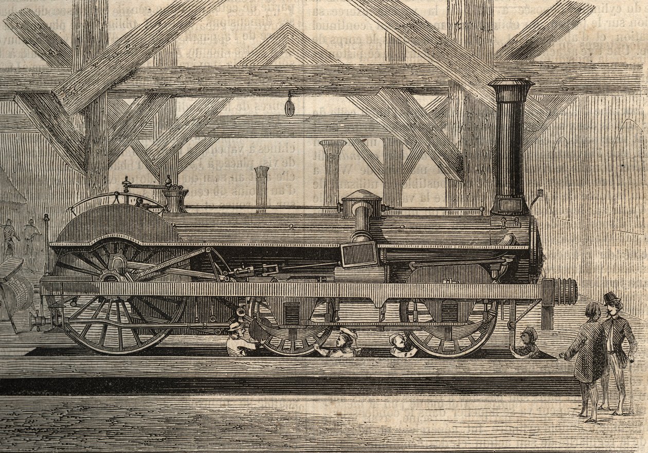 Dampflokomotivmodell, Crampton-System benannt nach Thomas Russell Crampton (1816-1888). Gravur von 1856. von Unknown artist