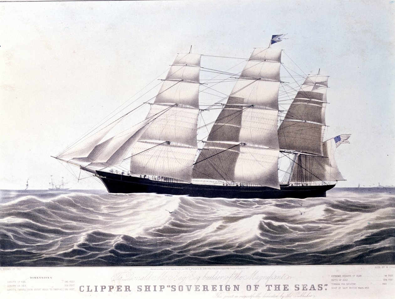 Der amerikanische Klipper Sovereign of the Sea um 1852. Lithographie des 19. Jahrhunderts von Unknown artist