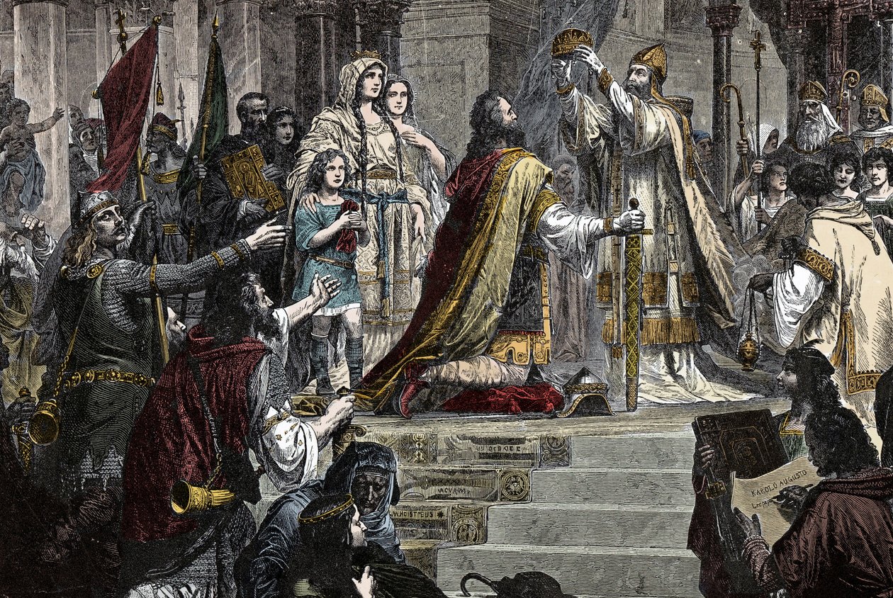 Die Krönung Karls des Großen - Krönung Karls des Großen (742-814) im Jahr 800 durch Papst Leo III. von Unknown artist