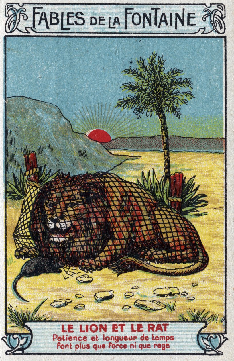 Der Löwe und die Ratte - Fabeln von Jean de La Fontaine (1621-95) - Chromolithographie des späten 19. Jahrhunderts Private Sammlung von Unknown artist