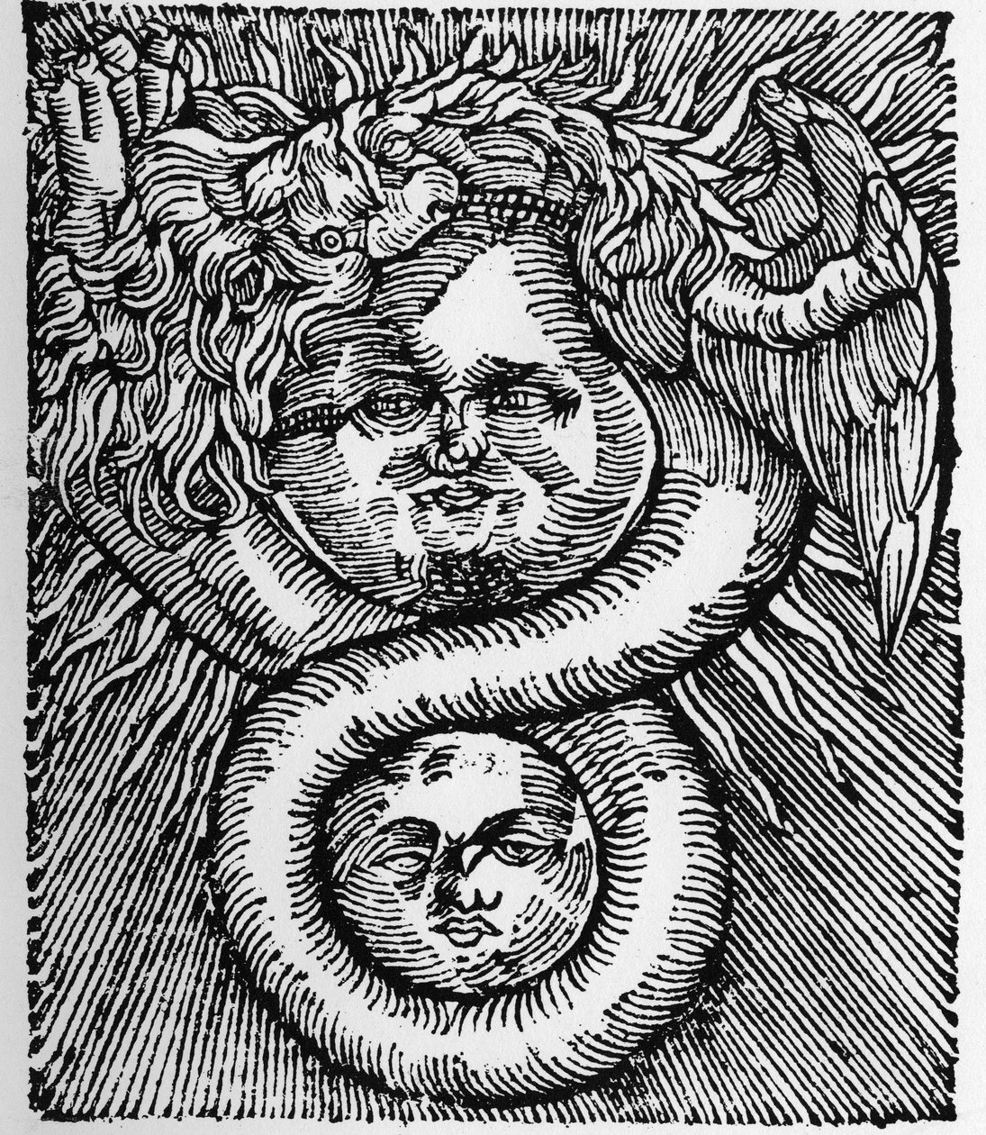 Die Sonne und der Mond: vereint durch den Drachen - Gravur aus dem Werk von Basil Valentine „Das Azoth der Philosophen“. Paris von Unknown artist