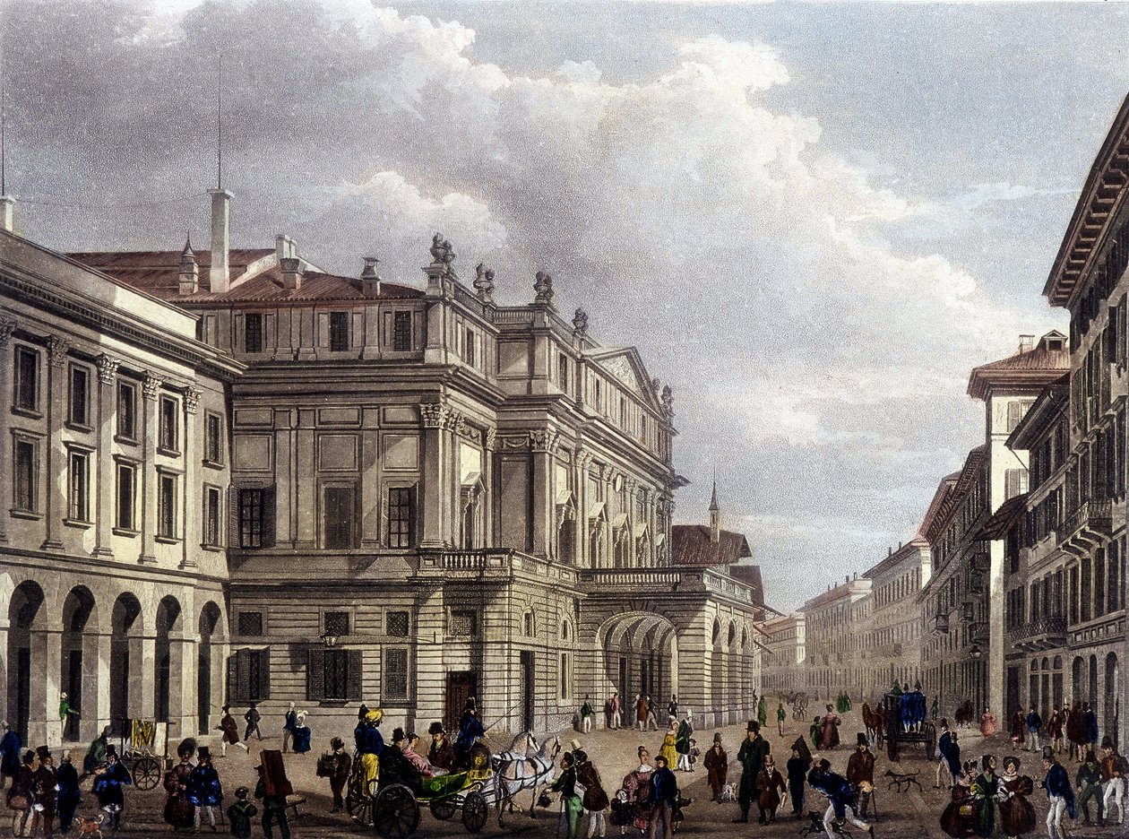 Das Teatro alla Scala in Mailand zu Beginn des 19. Jahrhunderts. Zeitgenössische Gravur. Museo della Scala de Milan von Unknown artist