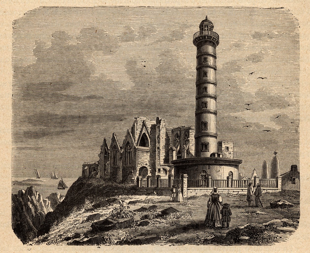 Die Abtei Saint Mathieu de Fine Terre - Bretonische Abtei - Abbaye Saint-Mathieu de Fine-Terre - Gravur in „PATRIE“ - DESCRIPTION PICTURESQUE DE LA FRANCE EN 6 VOLUMES BY LUCIEN HUARD - Ende 19. Jahrhundert von Unknown artist