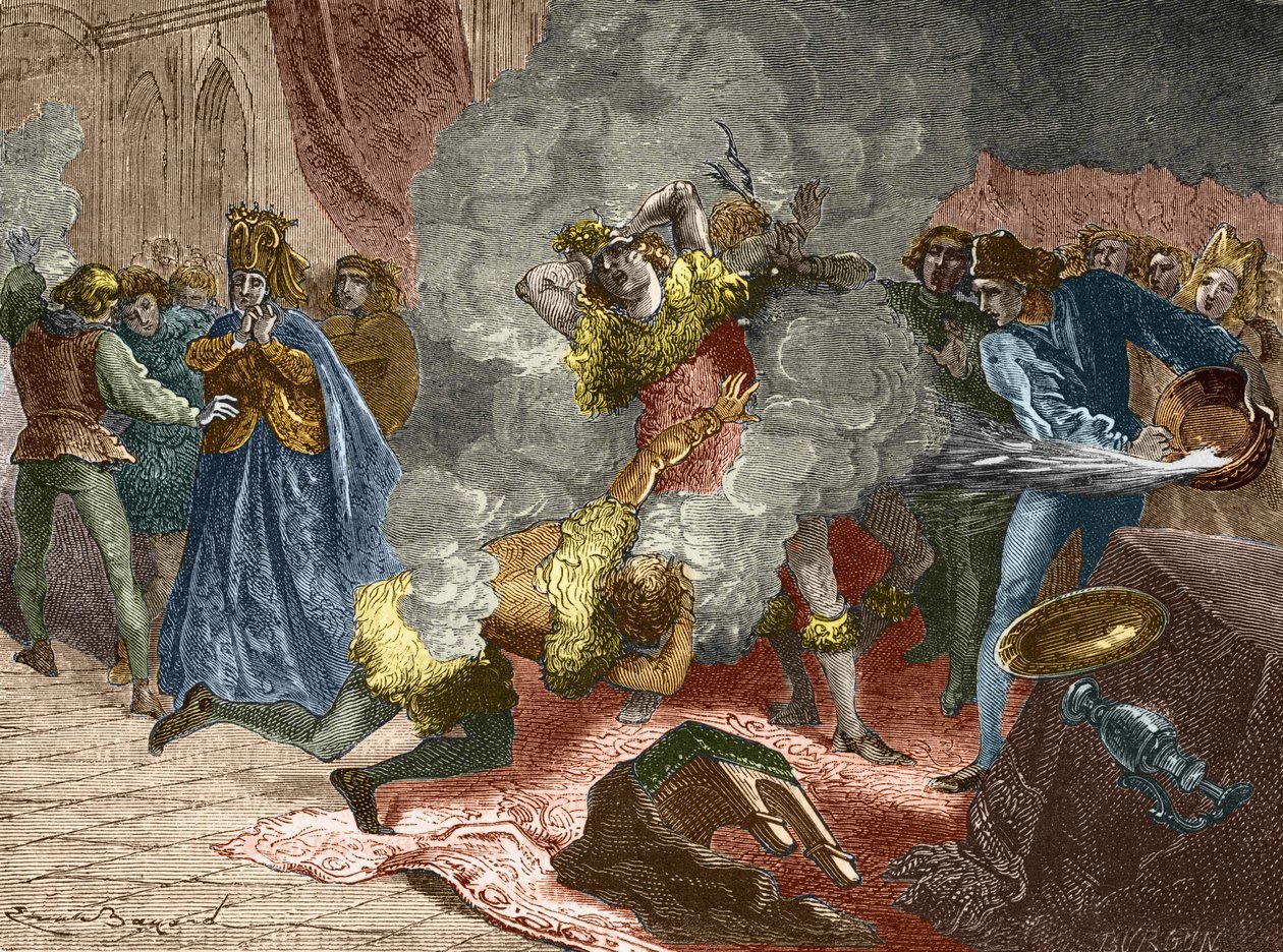 Der Ball der Wilden: König verkleidet sich und kettet sich an vier Höflinge von Unknown artist
