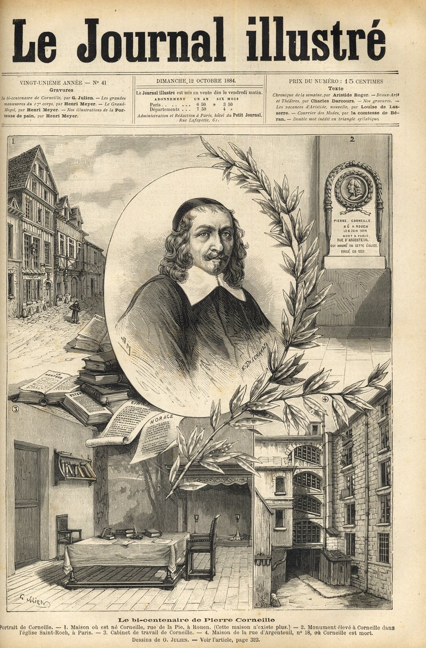 Das zweihundertjährige Jubiläum von Pierre Corneille - Le bicentenaire de Pierre Corneille - Gravur in „Le journal illustré“ von 1884 von Unknown artist