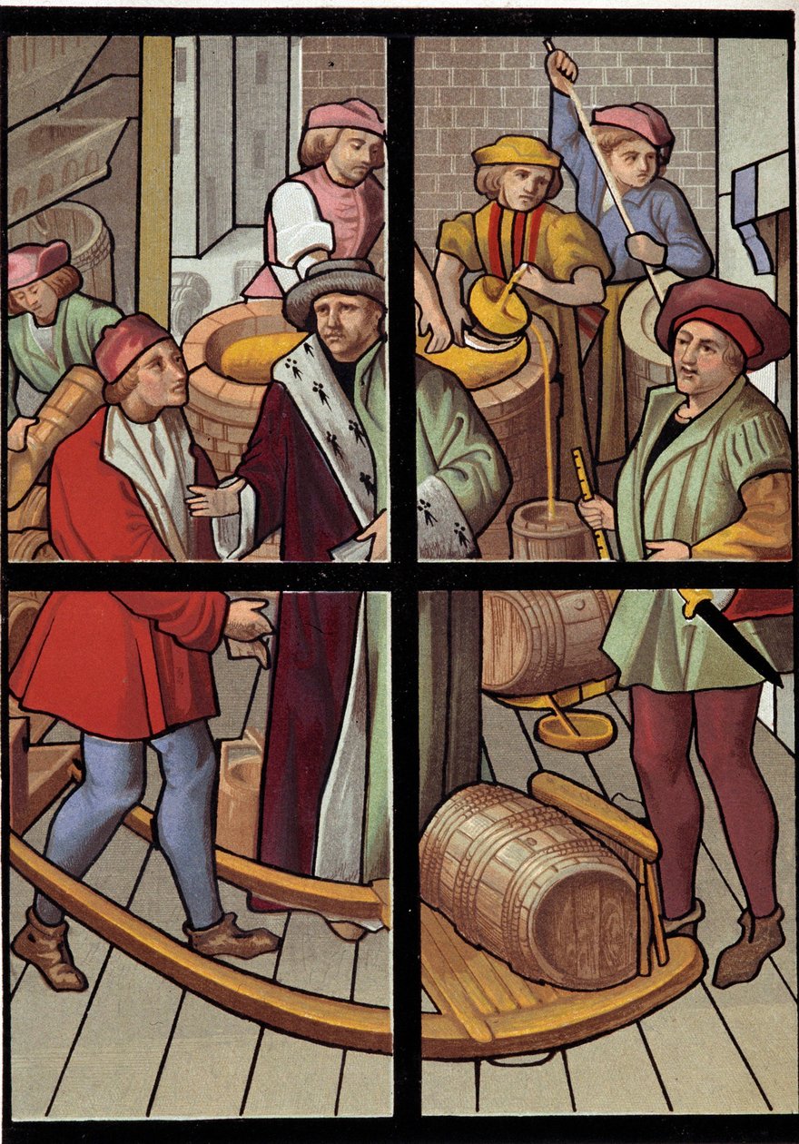 Die Brauer. Lithographie nach einem Glasfenster der Kathedrale von Tournai aus dem 15. Jahrhundert. 19. Jahrhundert. Paris, Kunstgewerbemuseum von Unknown artist