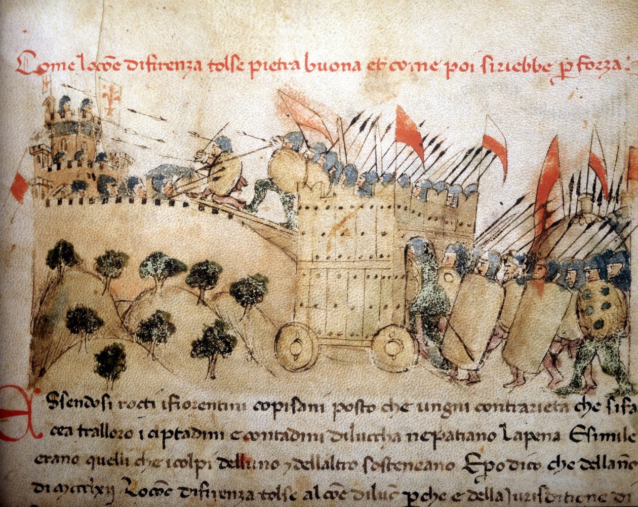 Die Stadt Florenz eroberte Pietrabuona, das später von den Einwohnern von Lucca übernommen wurde - in „Croniche del Sercambi“, um 1400. Nationalarchiv, Lucca von Unknown artist