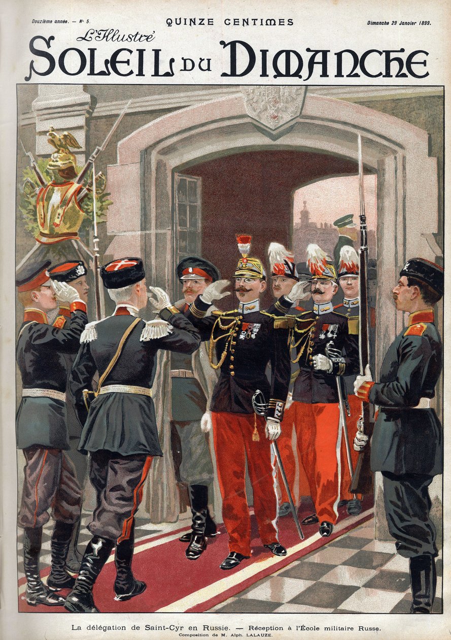 Die Delegation von Saint Cyr in Russland: Empfang an der russischen Militärschule. Gravur in „Le sun-du-dimanche“, 29. Januar. von Unknown artist
