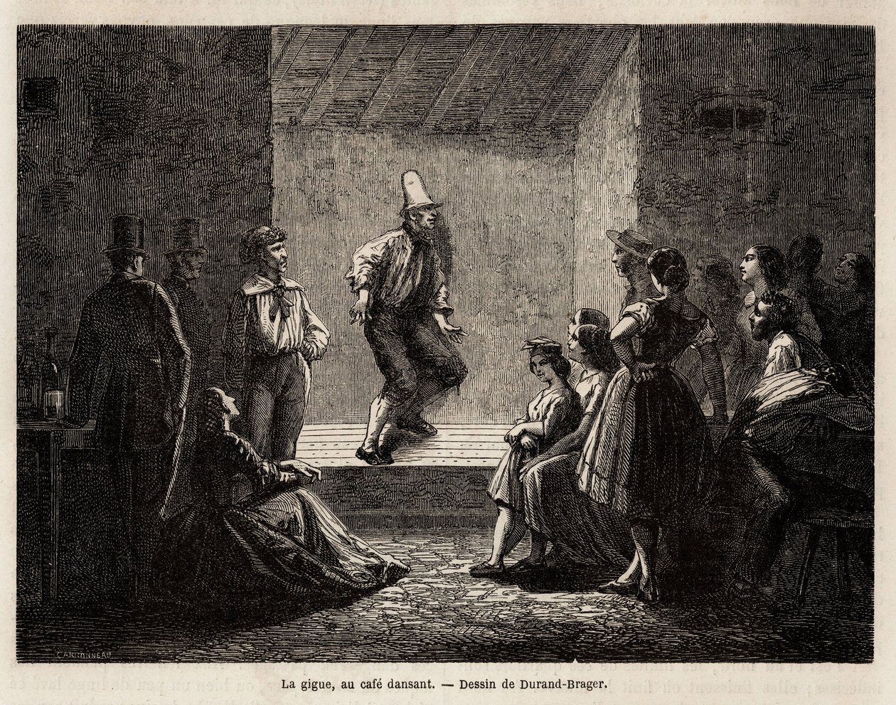 Der Zitterer in einem Tanzcafé, Zeichnung von Durand Brager, zur Illustration eines Ausflugs in die armen Londoner Viertel im Jahr 1862 von L. Simonin. Gravur in „Le tour du monde“, herausgegeben von Edouard Charton von Unknown artist