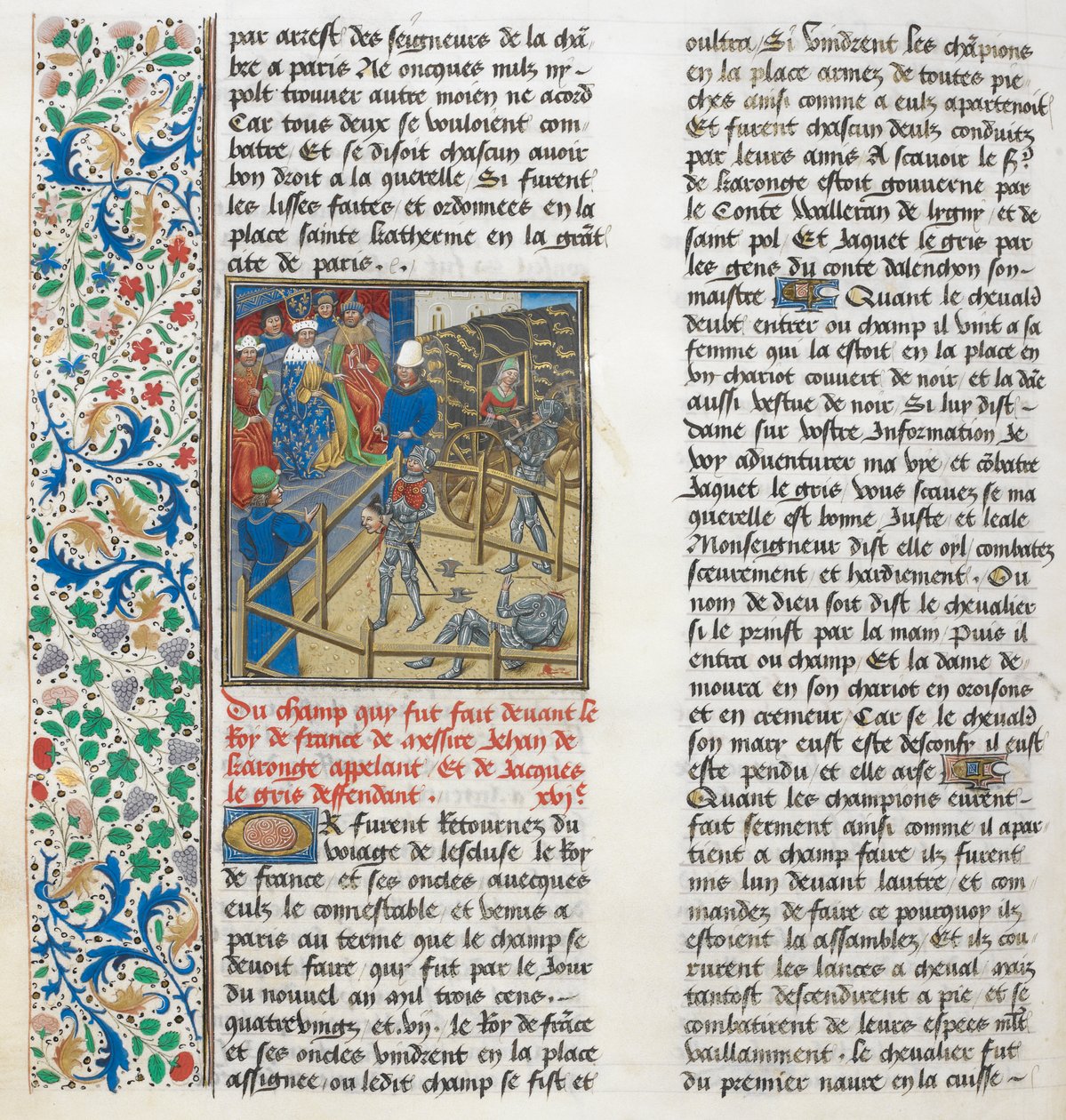 Der gerichtliche Kampf von Jacques le Gris und Jean de Carrouges. Florale Umrandung. von Unknown artist