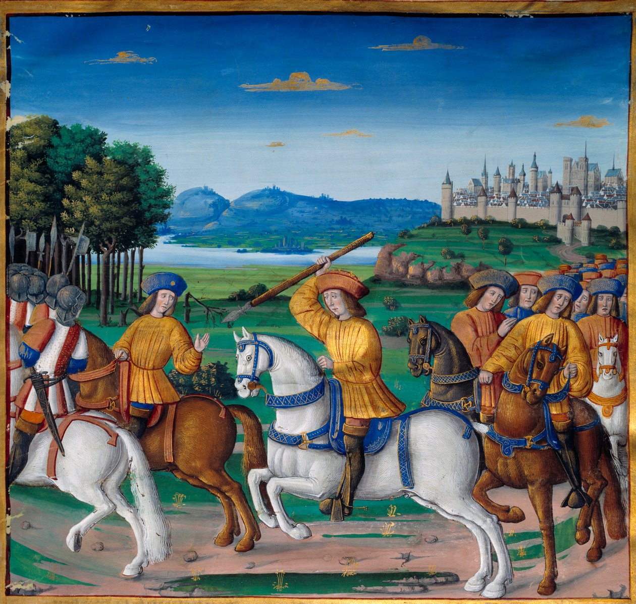 Der Wahnsinn von Karl VI. (1368-1422). Am 5. August 1392 begann er im Wald von Le Mans, Anfälle von wütendem Wahnsinn zu erleben: Er schrie nach Verrat, griff seine eigene Truppe an und tötete vier Menschen. Chroniken von Enguerrand de Monstrelet von Unknown artist