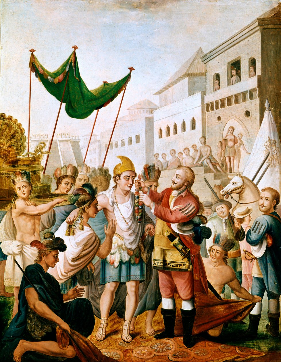 Das Treffen zwischen Hernan Cortes oder Fernand Cortez und Montezuma im November 1519 von Unknown artist