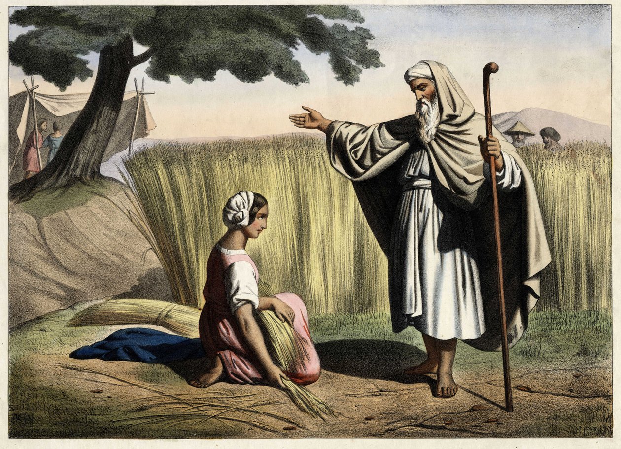 Das Treffen von Ruth und Boaz. Anonyme Gravur aus der Mitte des 19. Jahrhunderts. von Unknown artist
