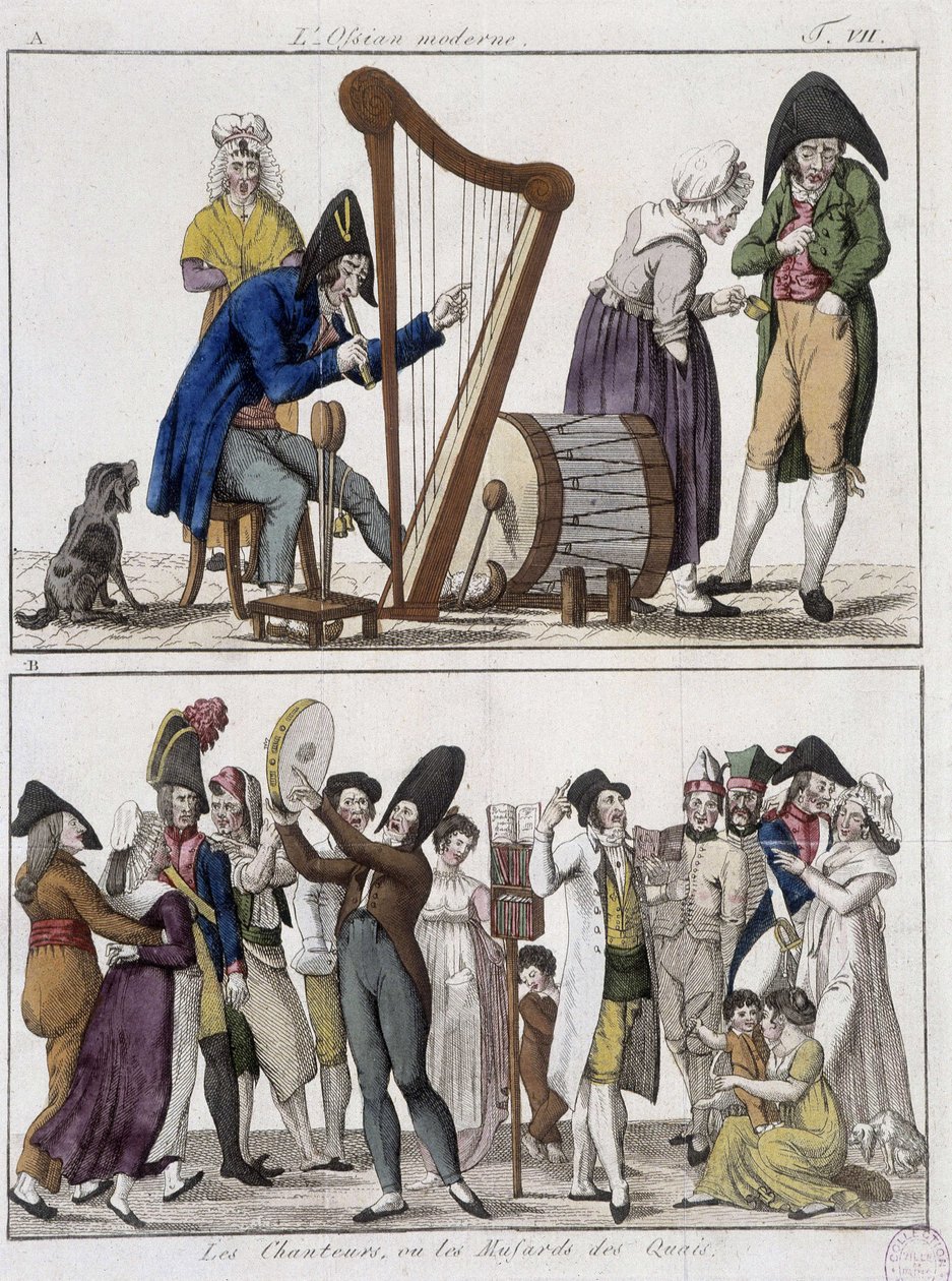 Der moderne Ossian (Mann Orchester) und „Die Sänger oder die Musards der Docks“ (Straßenmusiker) - Bild von Epinal von Unknown artist