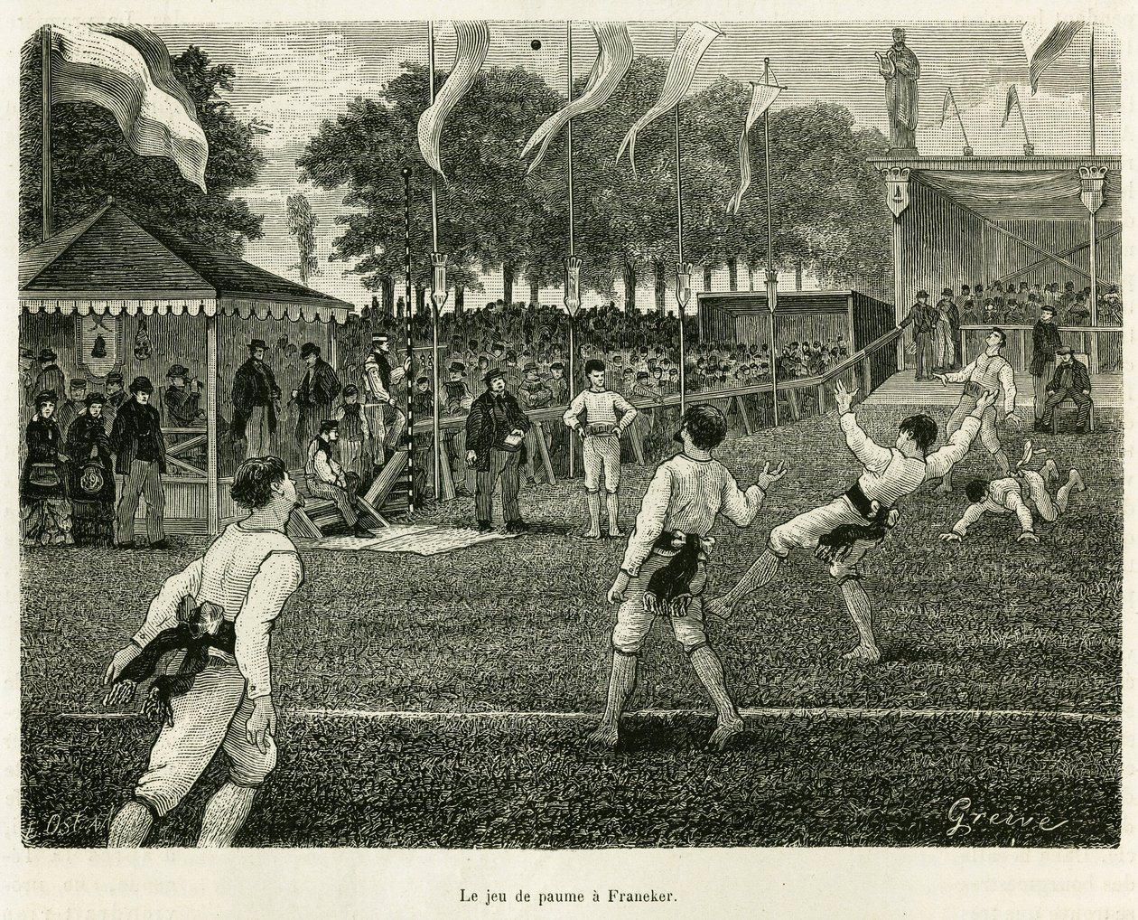 Das Palmspiel in Franeker (Niederlande). Gravur zur Illustration der Geschichte La Frise, basierend auf einem Bericht einer niederländischen Zeitung, in Le Tour du monde 1886, unter der Leitung von Edouard Charton (1807-1890), Hachette, Paris. von Unknown artist