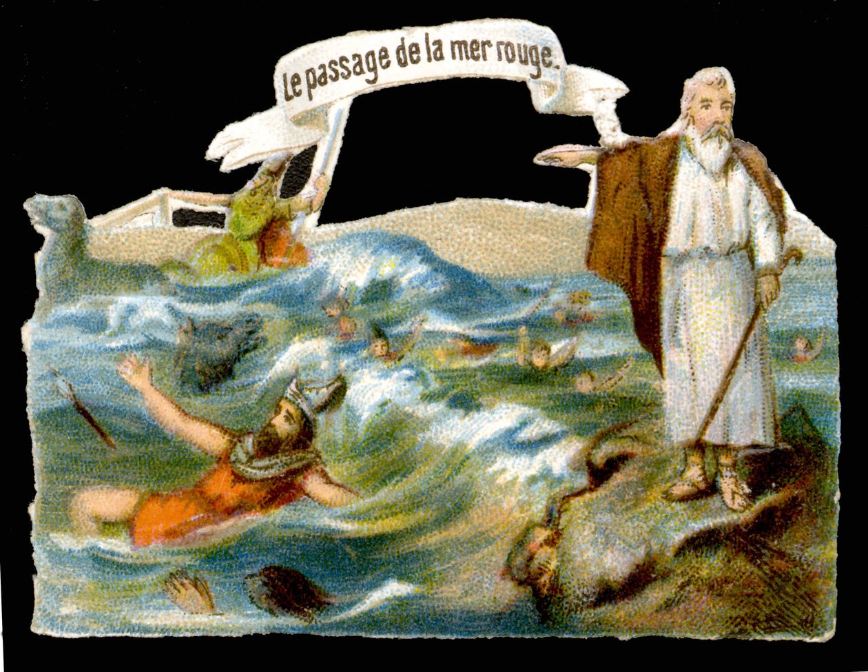 Der Durchzug durch das Rote Meer (Moses) - Chromolithographie des 19. Jahrhunderts von Unknown artist