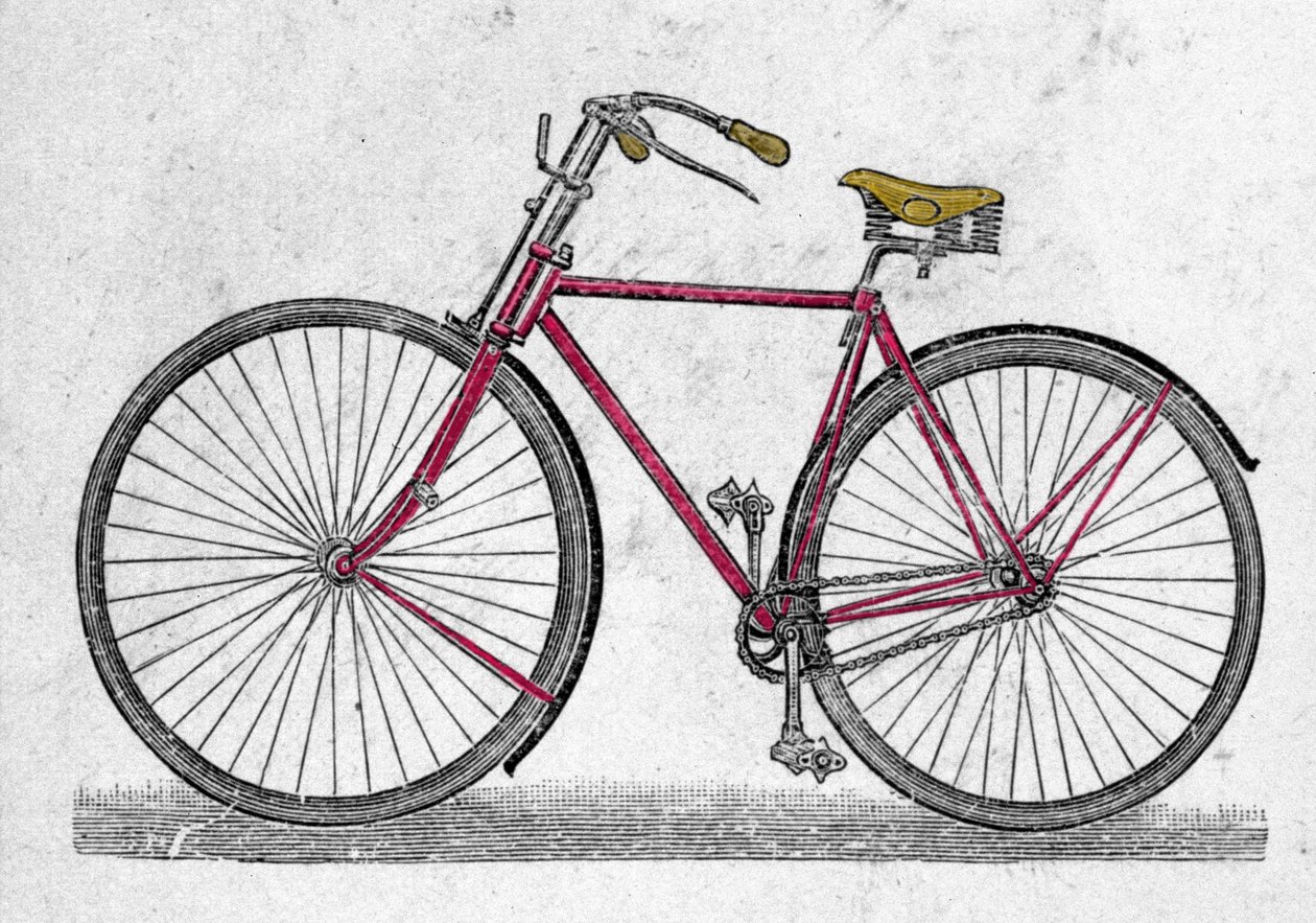 Das pneumatische Fahrrad, die Erfindung der Gummireifen durch den Engländer John Boyd Dunlop stammt aus dem Jahr 1888. von Unknown artist