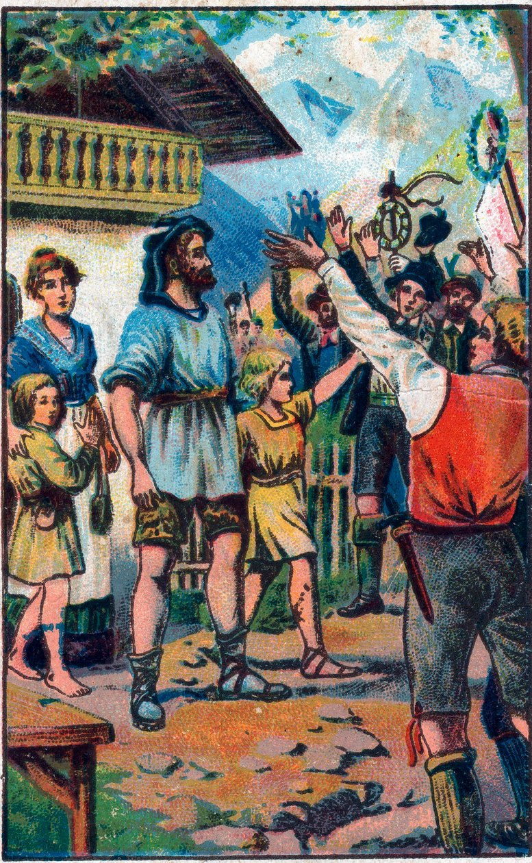 Der Tribut der Konföderierten an Wilhelm Tell (legendärer Held der Schweizer Unabhängigkeit). Chromolithographie aus dem späten 19. Jahrhundert. von Unknown artist