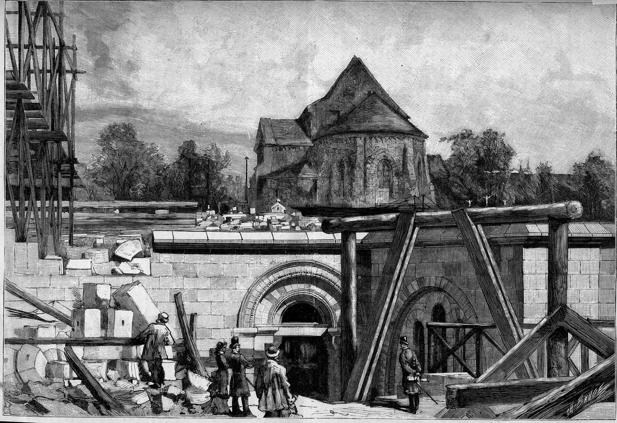 Die unterirdischen Konstruktionen der Sacré-Cœur-Kirche in Montmartre: die alte Kirche. Gravur in „Le Monde Illustré“ Nr. 1300 vom 25. Februar von Unknown artist