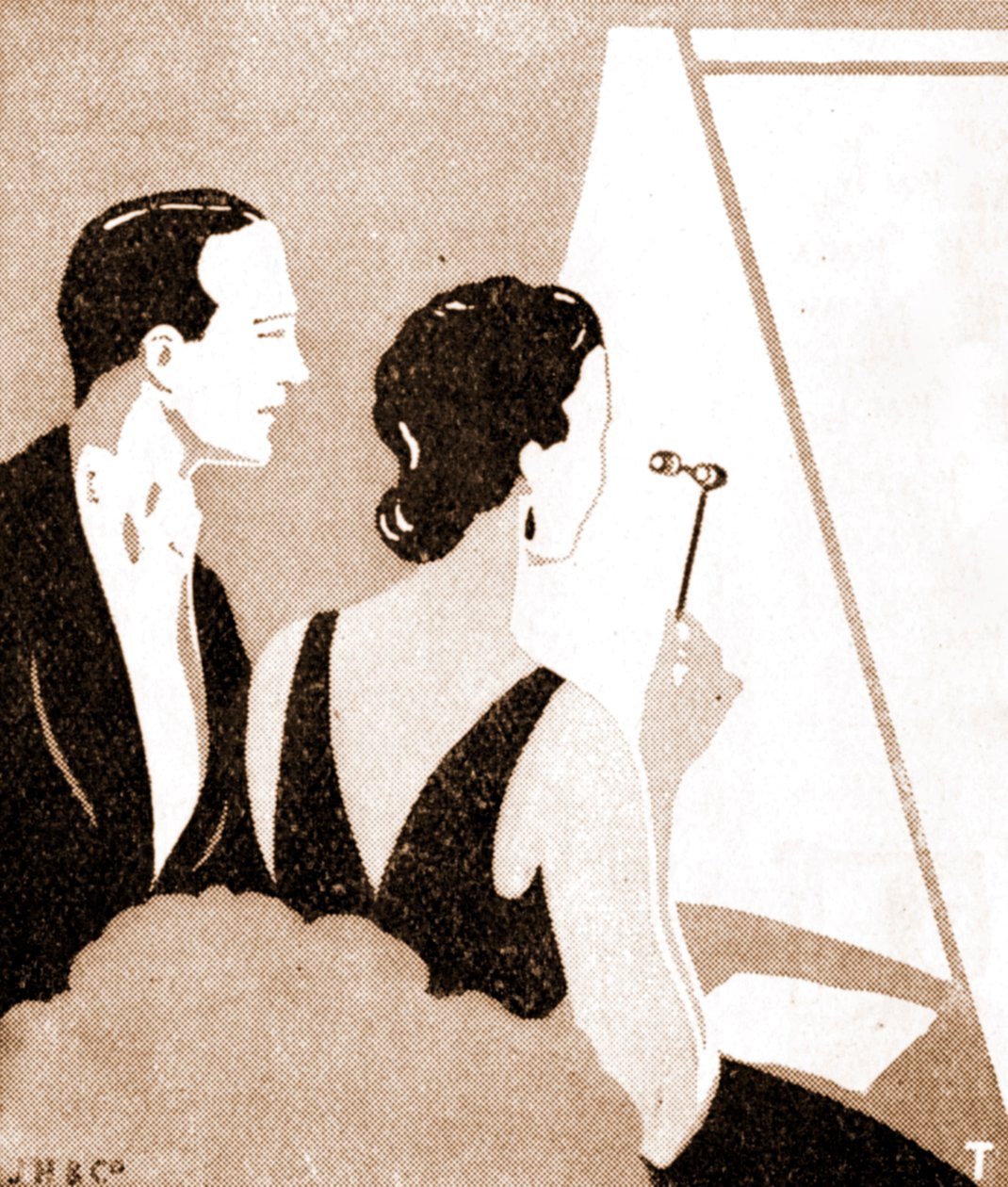 Theaterpublikum - Elegantes Paar bei einer Theateraufführung von Unknown artist