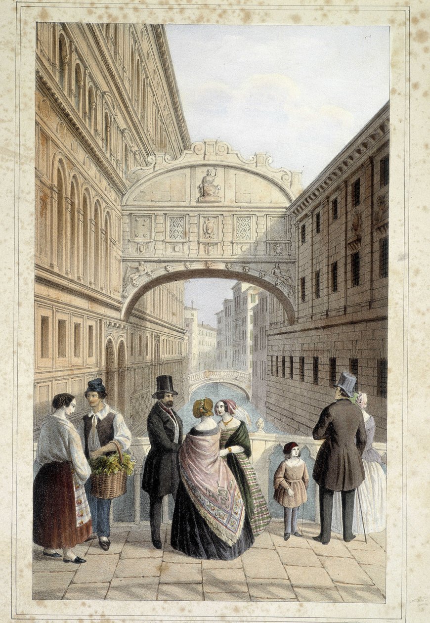 Venezianer auf der Seufzerbrücke (Ponte dei Sospiri) - in "Album der Hauptansichten von Venedig", illustriert von Marco Moro, Ed. Gio Brizeghel, ca. 1840 von Unknown artist