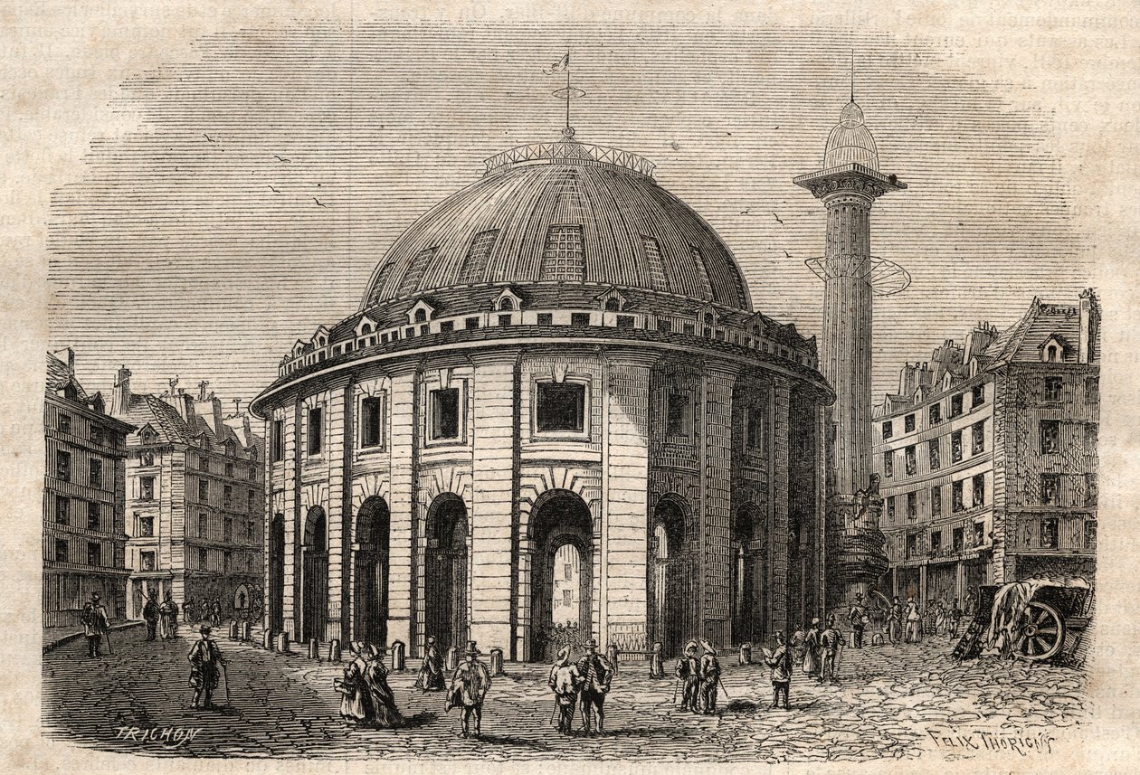 Ansicht der Halle au blé in Paris (erbaut 1763-1769) und der Medici-Säule, Gravur Anfang des 19. Jahrhunderts von Unknown artist
