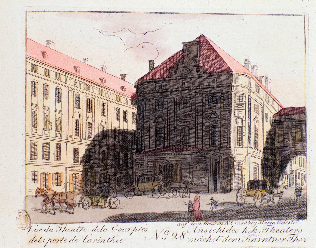Ansicht des Hoftheaters am Kärntnertor in Wien, wo Beethovens 9. Symphonie am 07.05.1824 erstmals aufgeführt wurde. Österreich. Gravur von 1815. Private Sammlung von Unknown artist